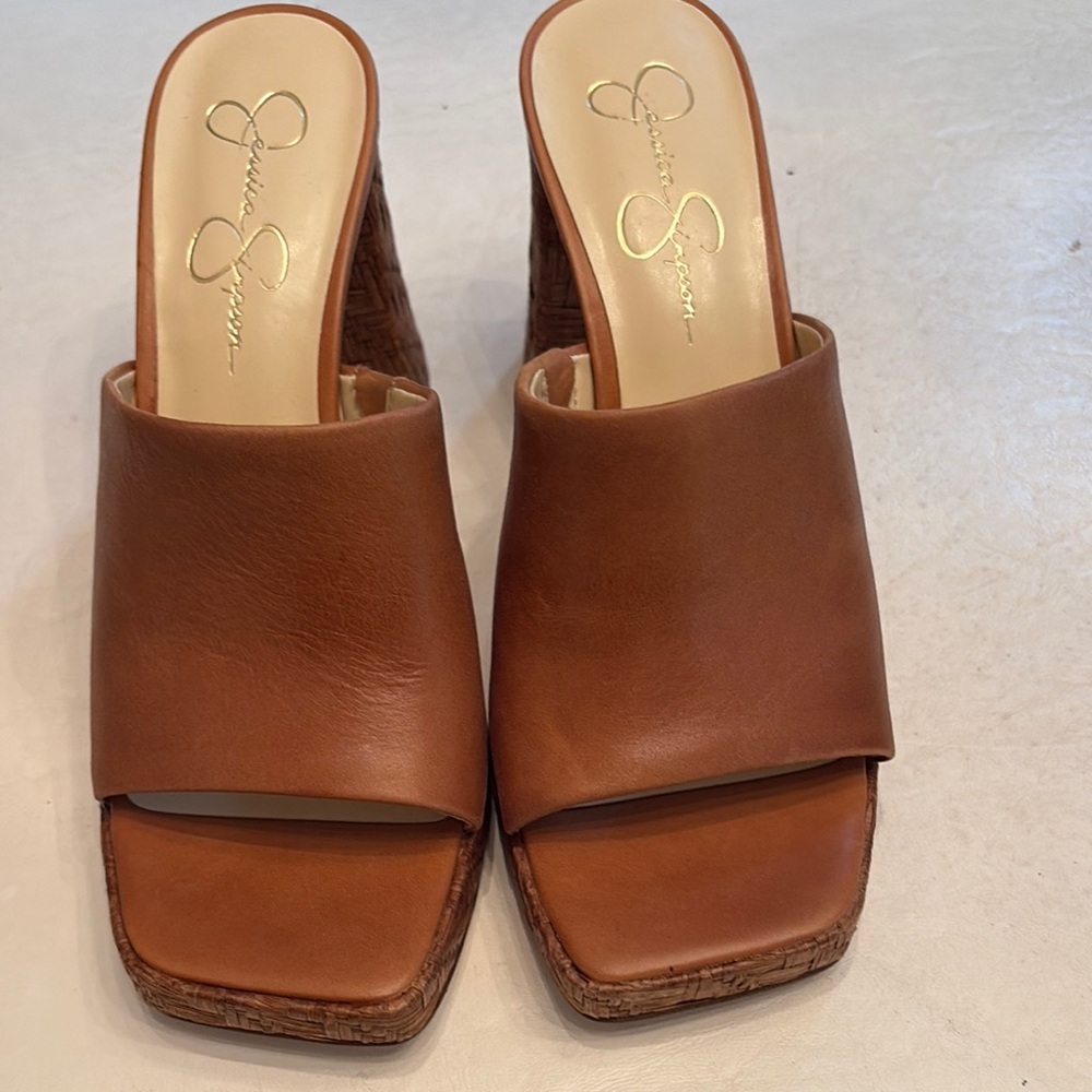 Jessica Simpson Brown Leather Mules 10/10.5